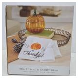 Thankful Tea Towel and Pumpkin Candy Dish