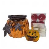 Pumpkin Glass Candle Holder and Tealights
