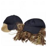 Used Black Baseball Caps with Attached Wigs