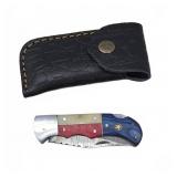 Damascus Steel Folding Pocket Knife with Sheath
