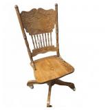 Oak Swivel Office Chair with Carved Back