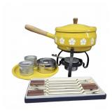 Yellow Enamel Fondue Set Made in Japan