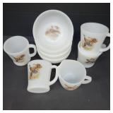 Fire-King Milk Glass Wildlife Mugs and Bowls