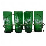 Green Glass Tumbler Set with Carrier