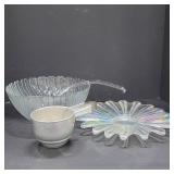 Glass Punch Bowl With Ladle and Accessories