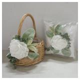 Wicker Basket and Ring Pillow with White Flower