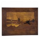 Folk Art Marquetry Plaque With Geese and Windmill