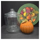 Glass Canister, Ceramic Pumpkin, Harry & David Box