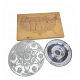 US Map Wood Puzzle, Glass Tray, Metal Bowl