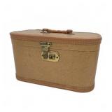 Tan Faux Leather Train Case With Brass Latch