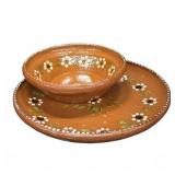 Hand-Painted Mexican Clay Plate and Bowl