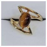 18K Gold HGE Tiger's Eye Ring Size 5.25