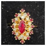 18K Gold HGE Ruby & Diamond Cluster Ring Size 6