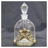 Glass Perfume Bottle w/ Cherub Metalwork & Stopper