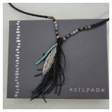 Silpada Braided Leather Necklace w Feather Pendant