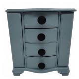 Blue Wooden Jewelry Box with Four Drawers