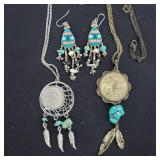 Native American Style Jewelry With Silver Earrings