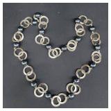 Silver Tone Necklace With Black Beads