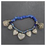 Blue Stone Bead & Dyed Shell Charm Bracelet
