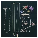 Jewelry Lot With Pins, Necklaces & Rings