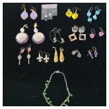 Costume Earrings & Green Bead Bracelet