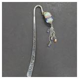 Decorative Metal Bookmark with Glass Bead Charm