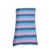 Hand-Crocheted Blanket Blue Pink 34x61 Inches