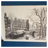 Amsterdam Canal Scene Black & White Print 25x18