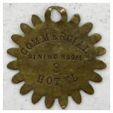 Commercial Hotel Brass Key Tag, 1880-1920