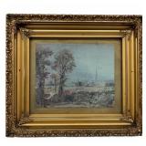 Framed Landscape Painting With Ornate Gold Frame