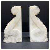Carved White Marble Scroll Bookends, Small Chips