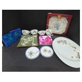 Floral Ceramic Serving Platter & Cups Set