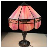 Stained Glass Table Lamp Pink Slag Shade