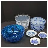 Blue Glass & Porcelain Decorative Bowls