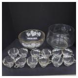 Glass Punch Bowl Set with Gold Trim & Cups