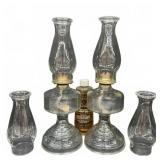 Pair Glass Oil Lamps & Extra Chimneys, 2 Chips