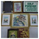 Framed Art Prints, Watercolor, Needlepoint & Clamp
