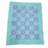 Handmade Patchwork Quilt 32x43 Turquoise & Purple