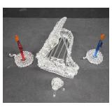 Glass Miniature Grand Piano & Candleholders