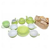 Green Ceramic Tea Set & Assorted Play Food