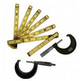 Wood Folding Ruler & 2 Micrometers Assortment