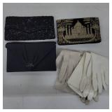 Beaded Bags, Black Clutches & White Gloves