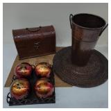 Decorative Metal Vase, Box, Orbs & Placemats
