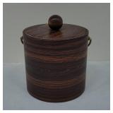 Wood Grain Ice Bucket with Brass Handle & Lid