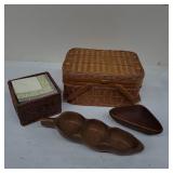 Woven Basket, Wood Tray & Napkin Holder