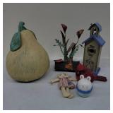 Decor Items: Pear, Birdhouse & Figurines