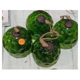 (4)GREEN GLASS ORNAMENTS