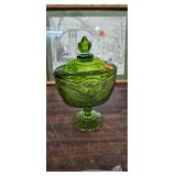 GREEN GLASS CANDY DISH