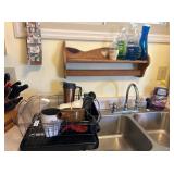 DRYING RACK WITH CONTENTS AND WOODEN SHELF