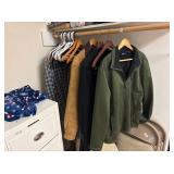 LOT OF COATS, HANGERS, ETC.